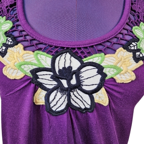 Energie Purple Crocheted Racerback Floral Embroidered Tank Top Women's Small - Picture 3 of 9